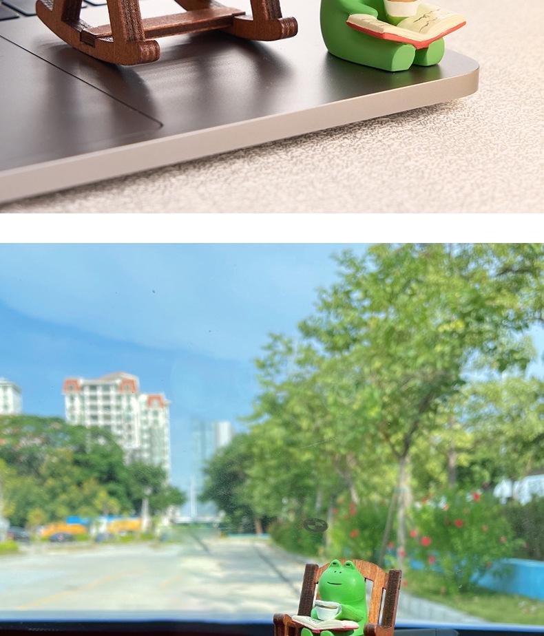 Handmade Cute Frog Rocking Chair Ornament - Healing Resin Craft for Desktop or Car Decor
