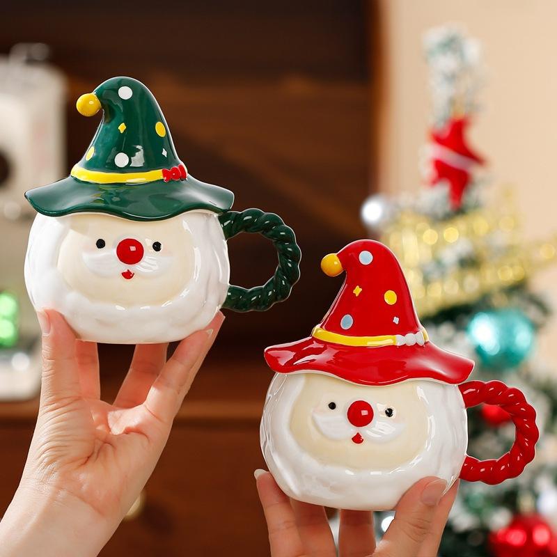 2024 Santa Claus Mug Creative Ceramic Mug with Lid High Value Cup Holiday Gift Coffee Mug for Couple