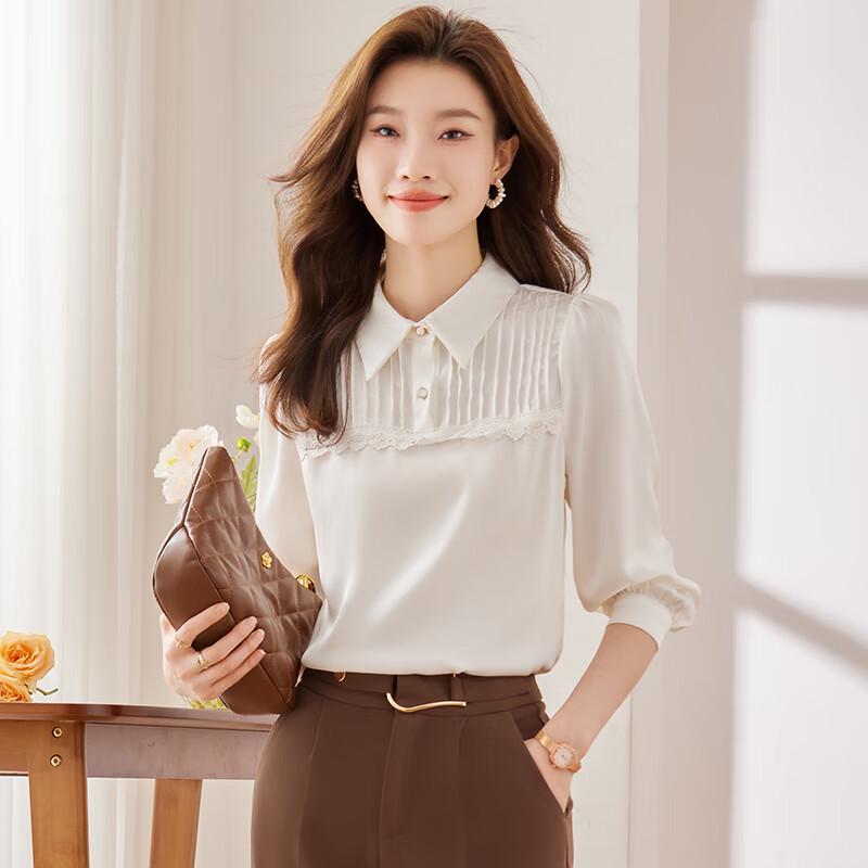Troeman Women s Elegant Long Sleeve Lapel Shirt XL