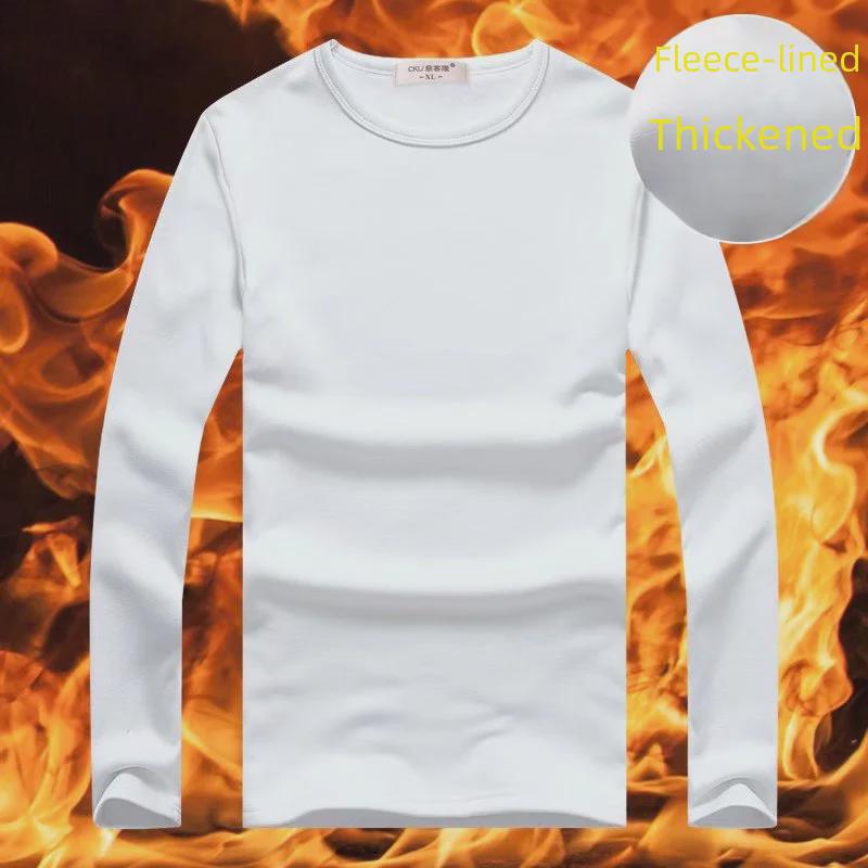 Camiseta interior térmica de manga larga con cuello en V y terciopelo grueso para hombre