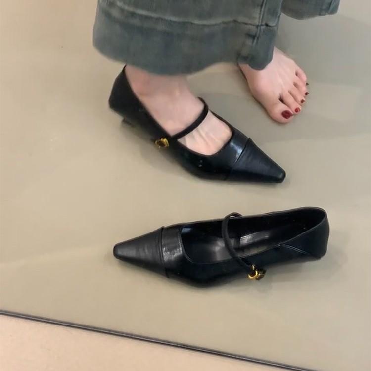French retro style inner height increase commuter shoes women's pointed head temperament bow single shoes