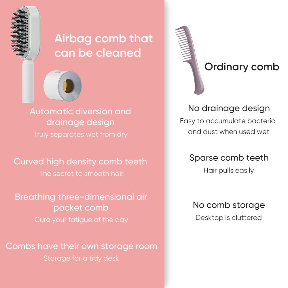 Professional 3D Air Cushion Massager Brush Self-Cleaning Ionic Anti-Static Hair Straightener Comb for Women Made Durable Nylon