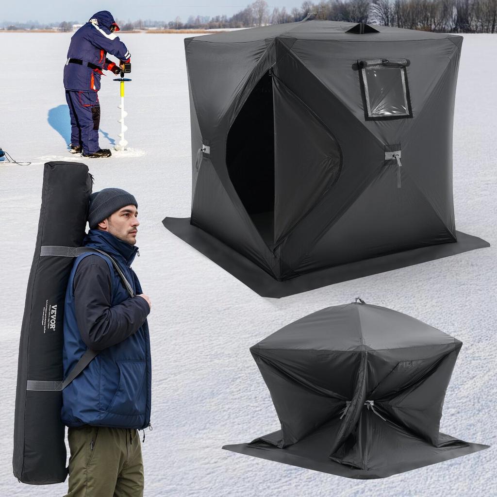 Portable Ice Shelter, 1-2 Person Pop-Up Ice Fishing Tent, 24 Square Feet Fishable Area, Ice Shanty for Winter Fishing, Waterproof Oxford Ice Cube with