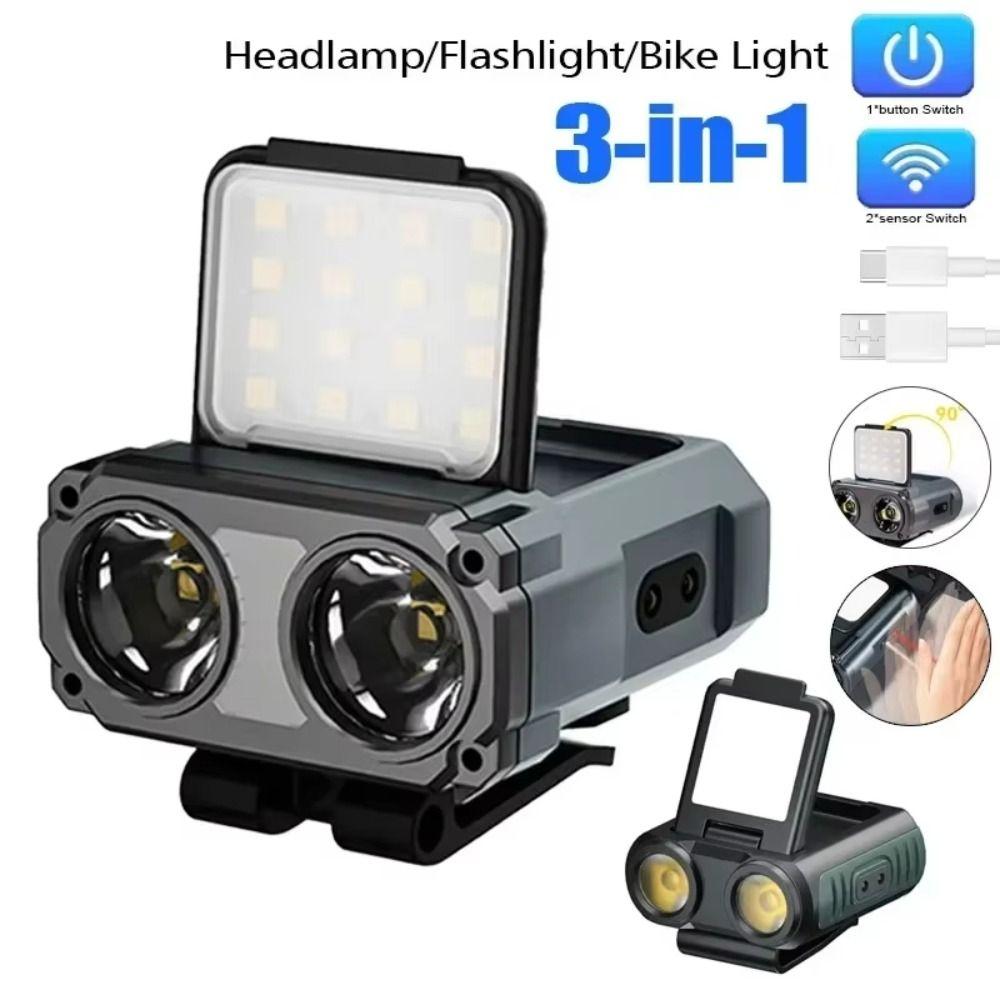 Sensor COB LED Headlamp Dual Light Design USB Rechargeable Head Flashlight Waterproof 5 Light Modes LED Head Light Trekking