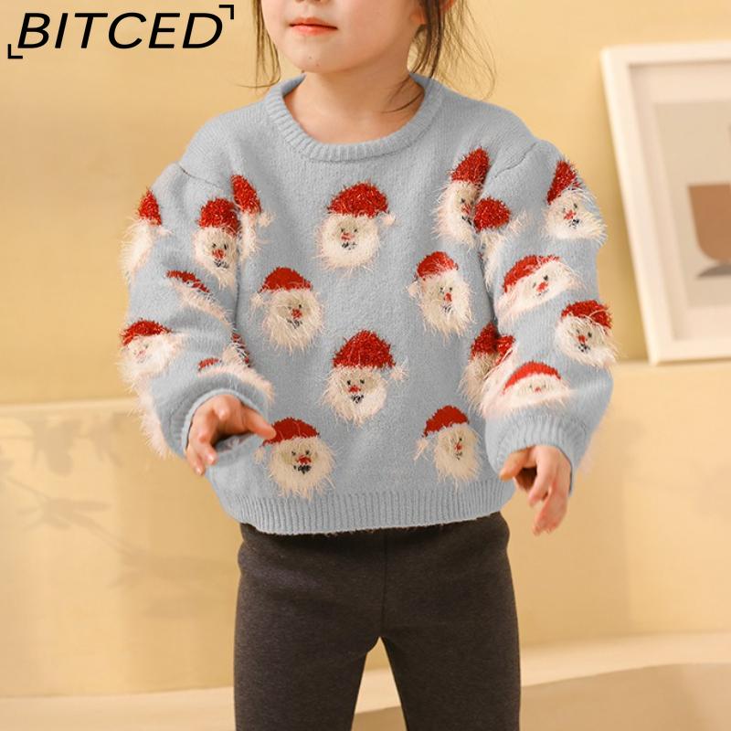 BITCED Autumn/Winter Christmas Collection Older Child's Knitted Sweater with Santa Claus Design Children's Pullover Christmas Jumper