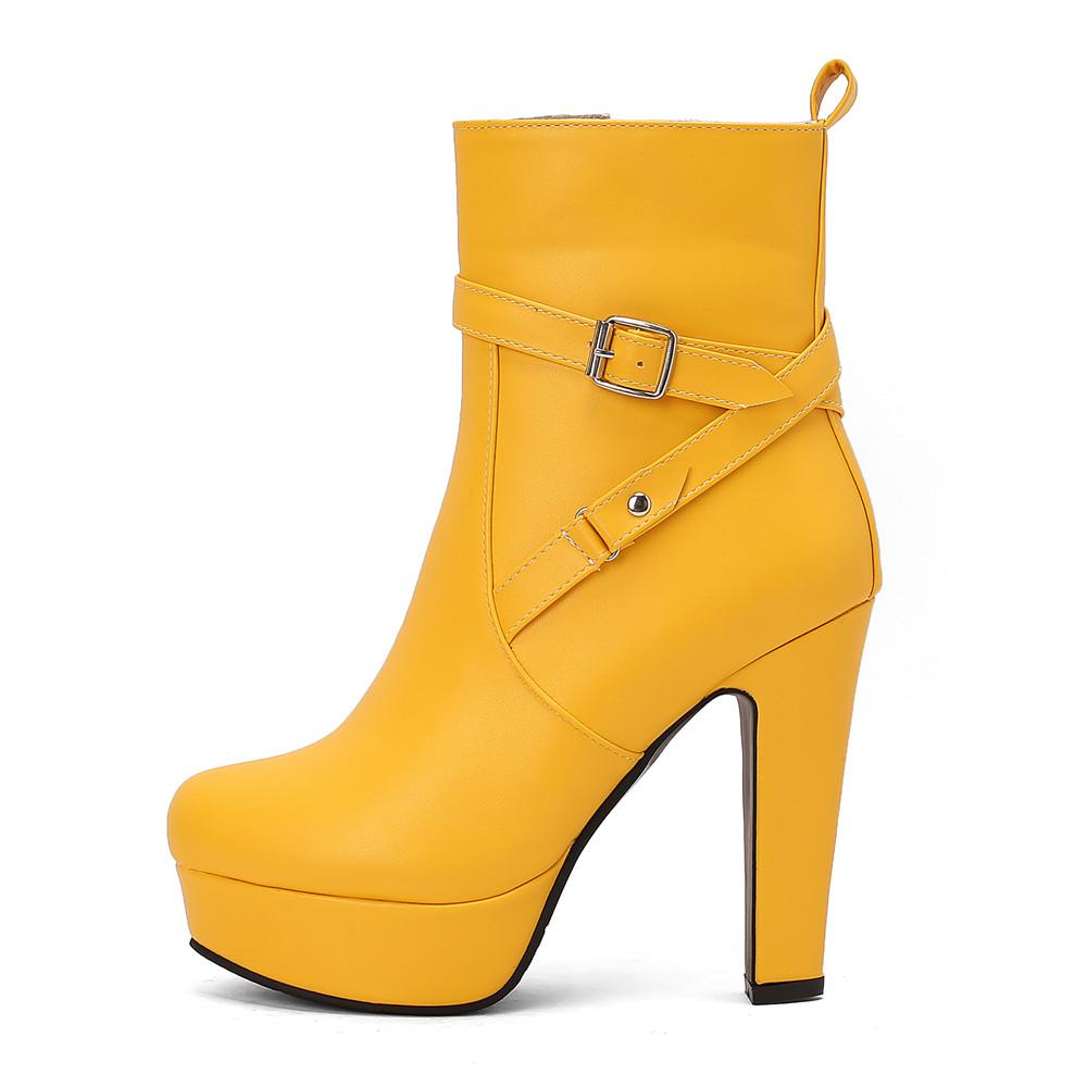 Fashion Fashion Platform Boots Women Sexy Rivets Ankle Boots For Women Red Yellow White Black Short Party Shoes Lady Footwear Size 34-46