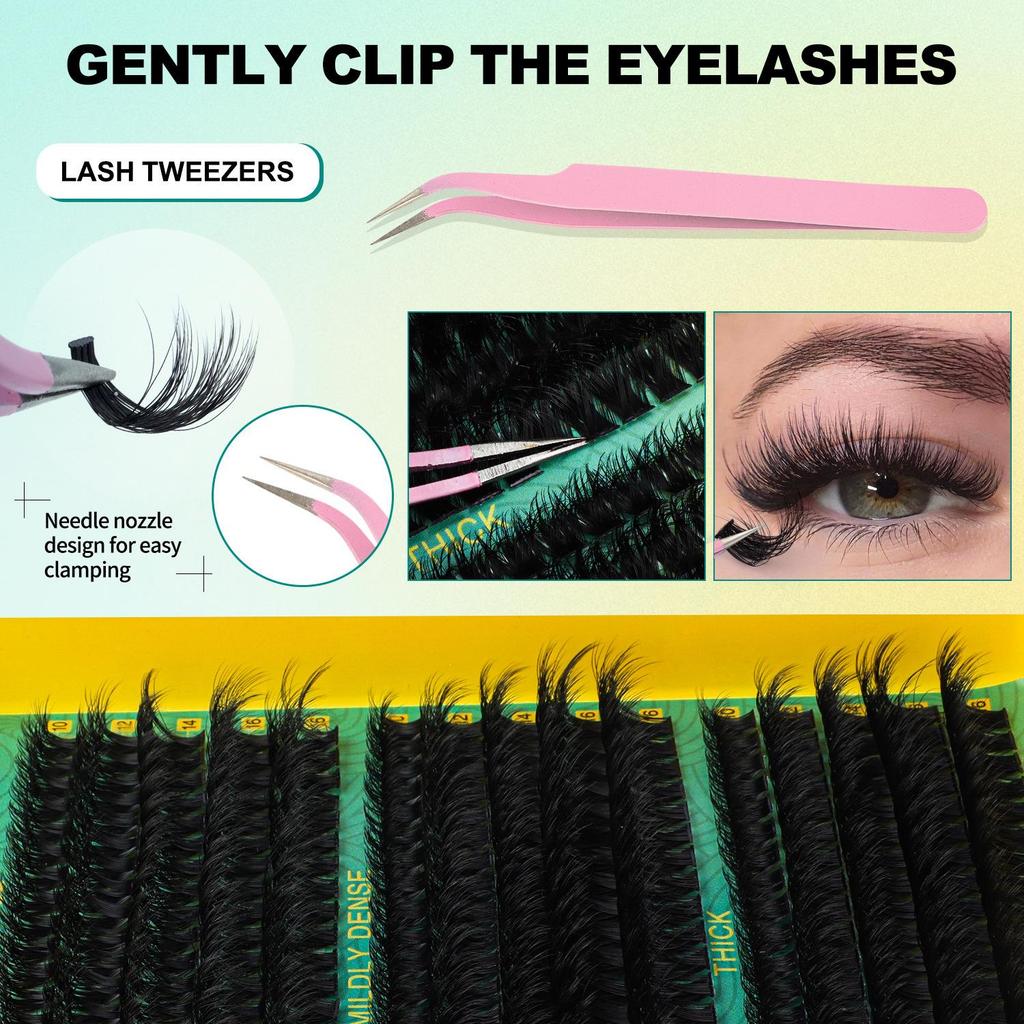 Hot Selling DD Curl Lift Mixed False Eyelashes, 10-16mm, Realistic Single Cluster, Dense Style