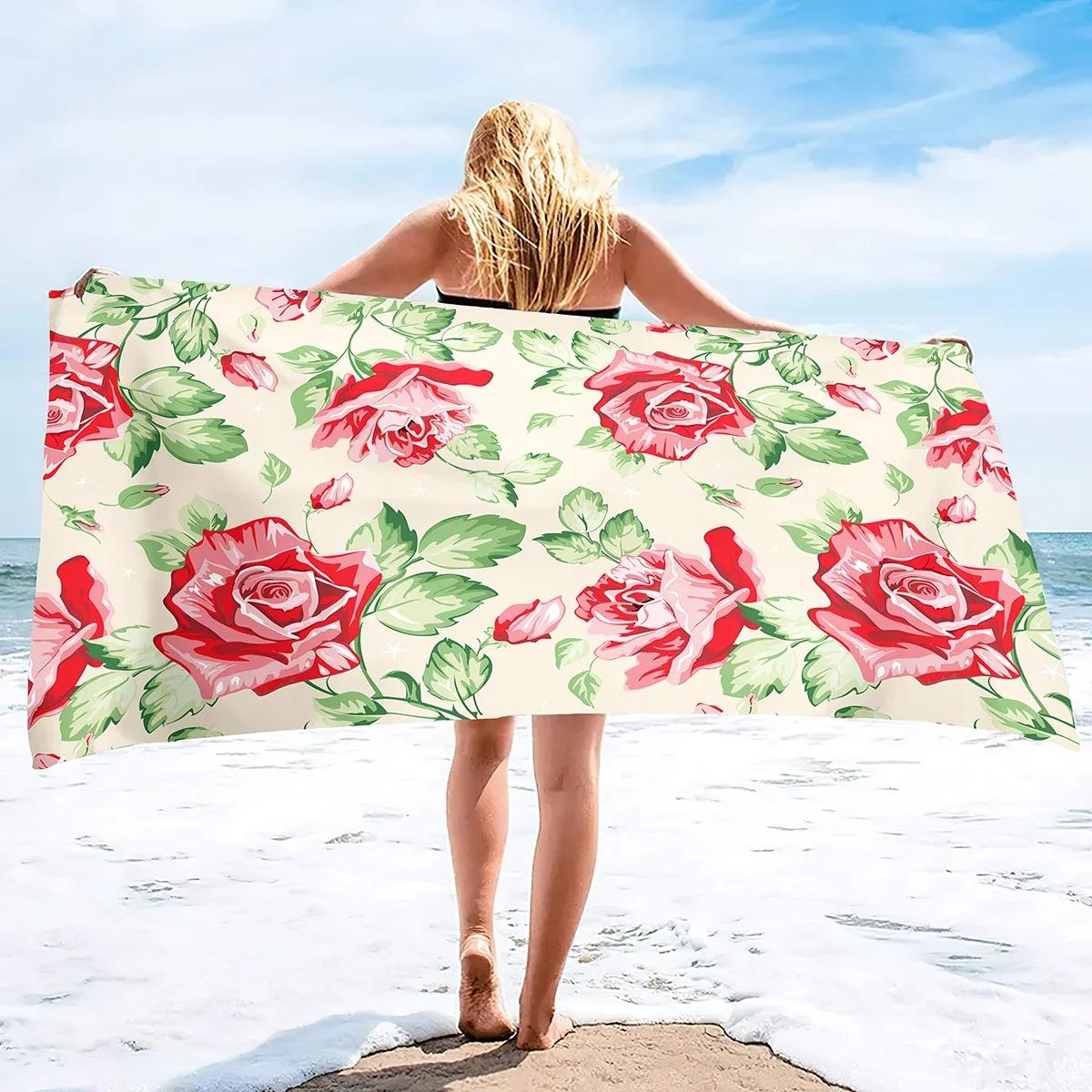 

Pink Flowers Towels Peony Rose Floral Green Leaves Bathroom Kitchen Hand Towels Beach Bath Face Towels for Yoga Swim Golf W30*H60(CM)