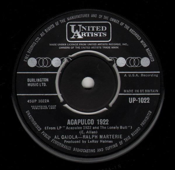 

7inch Record AL CAIOLA RALPH MARTERIE Acapulco 1922 UP1022 United Artists 1962 UK Jazz Used