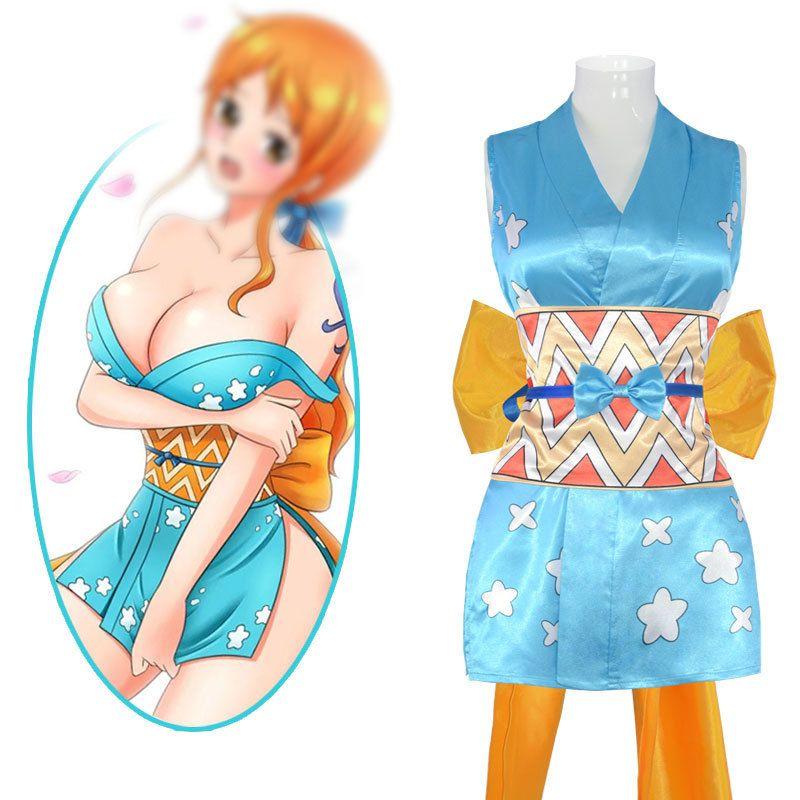

Аниме One Piece Косплей костюм Нами Хэллоуин Нами Сексуальное атласное короткое кимоно с принтом Косплей Nami Cosplay Costume (Without Big Yellow Bow) XS
