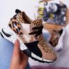 Women's Leopard Print Chunky Sole Sneakers - Lace-Up Casual Sports Shoes
