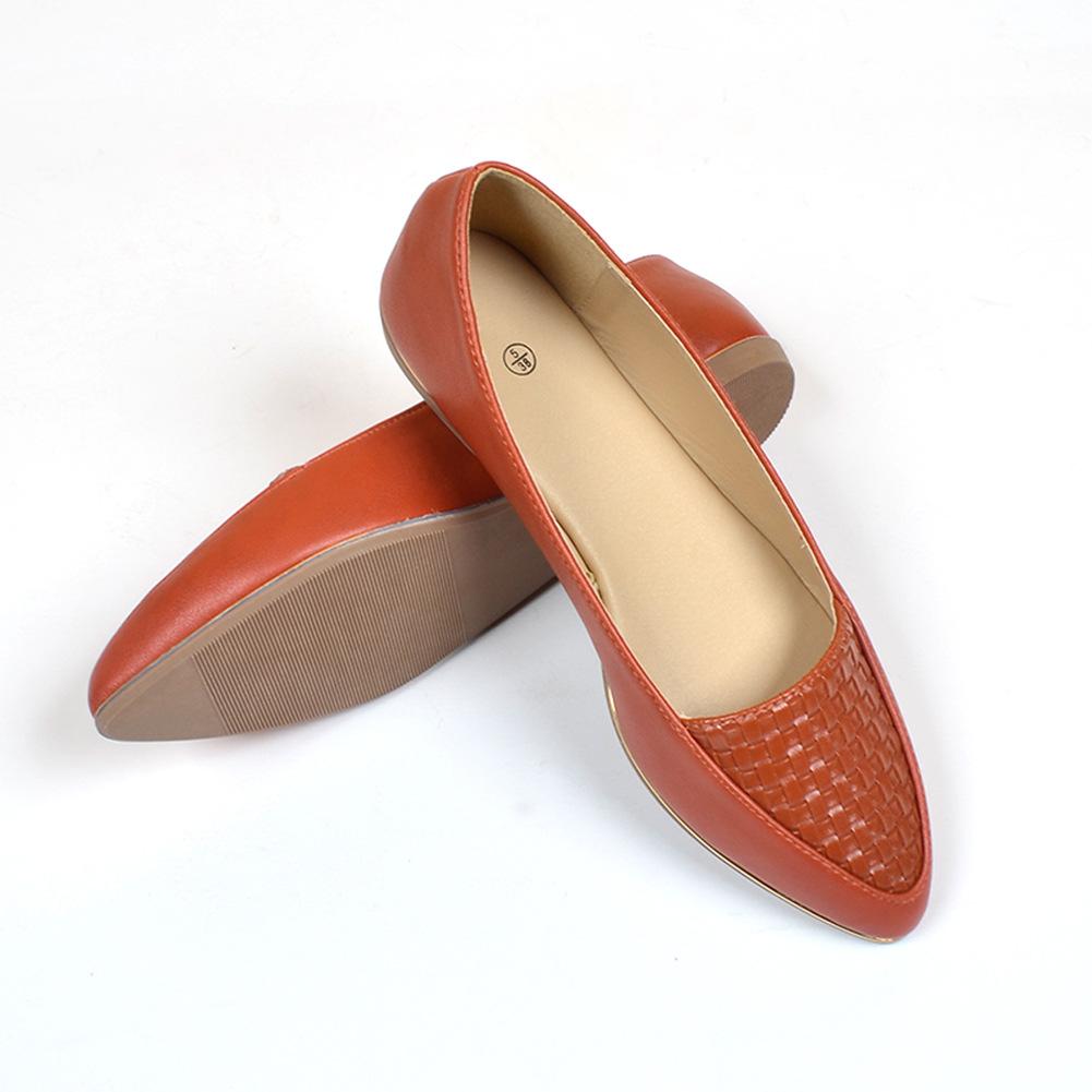 Fashion Women's Flat Shoes PU Leather Loafers Ballet Flats Pointed Toe Barefoot Slip-on Casual Low Heel Fashion Braided Pattern Pumps
