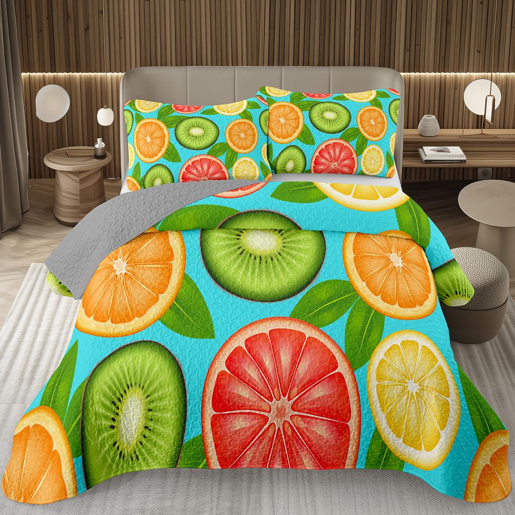 Citroen Twin Queen King Sprei Set Oranje Gewatteerde Sprei 2/3 stuks Zomer Tropisch Fruit Beddengoed Set Botanisch Thema Huisdecoratie