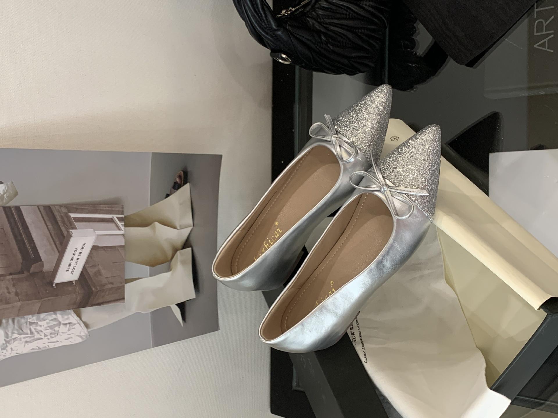 Pumps Low Cut Women s Bow SoftShoes Elegant French Style Inner Color BlockShoes Slip On Pointed Toe 35
