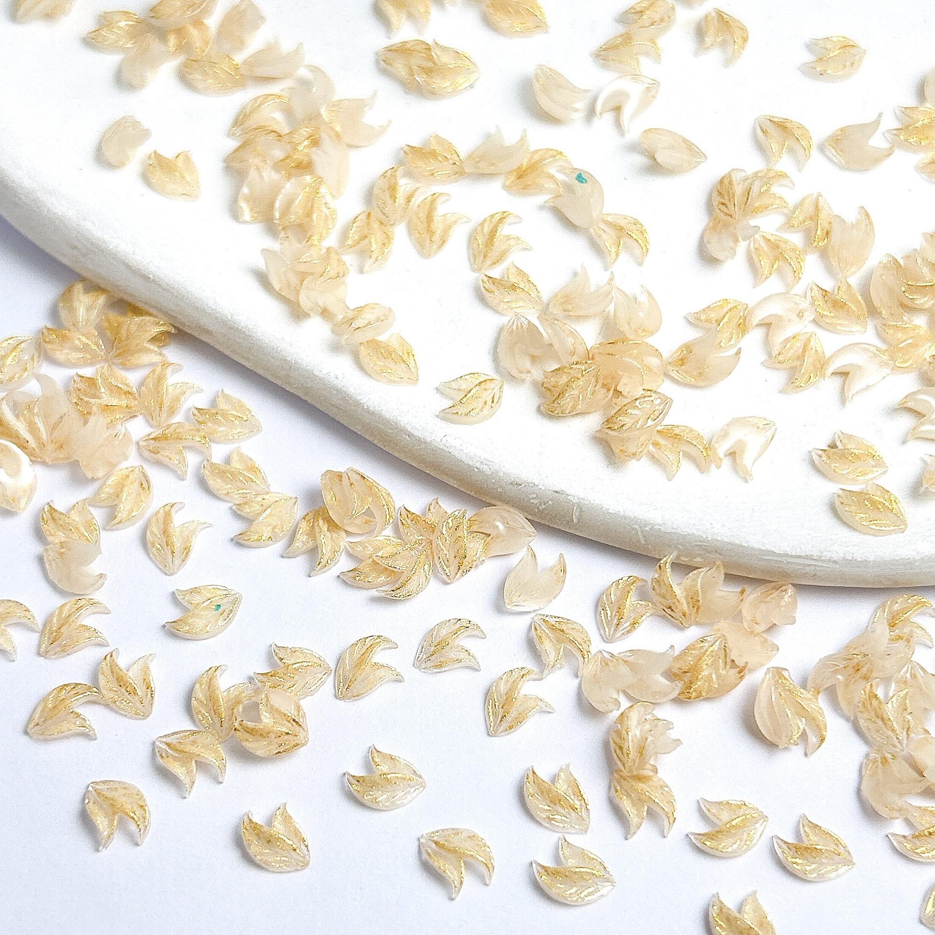 New Resin Luminous Two-Petal Leaf Two-Color Gradient Nail Art Decoration Soft Carved Leaf DIY Nail Art Material 10