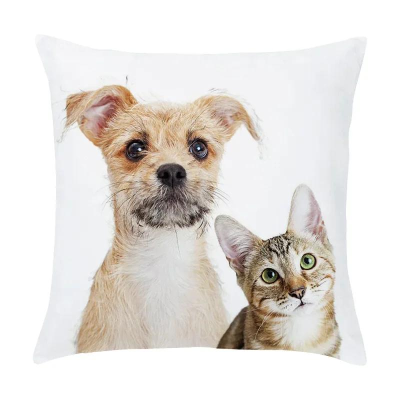 Cute Dog Cat Pet Series Printed Pattern Cushion Cover Home Living Room Sofa Decoration Square Pillow