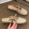 Fashion Pearl Beaded Bowtie Mules Shoes Woman Closed Round Toe Slippers Barefoot Slip On Boat Flippers Ladies Casual Slides Flat Sandals