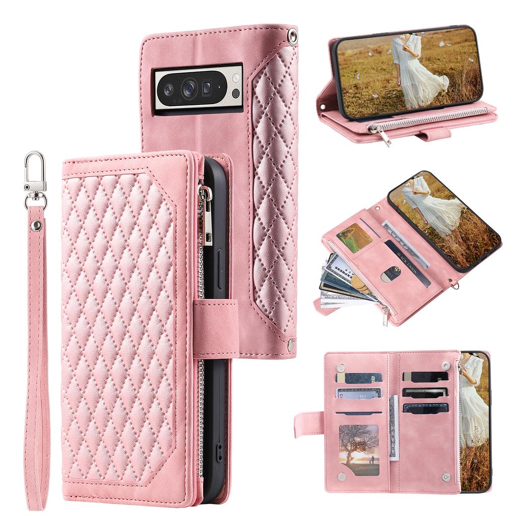 Style 005 For Google Pixel 9 Pro XL Wallet Case Rhombus PU Leather Zipper Phone Cover