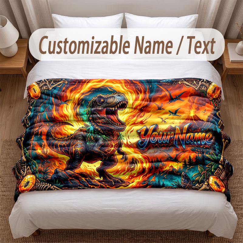 Coperta Morbida a Tema Dinosauri Personalizzata con Stampa Nome Testo Coperta Calda Decorazione Divano Casa Camera da Letto