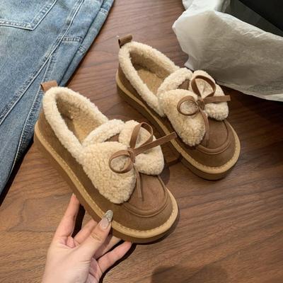Fashion Women's Flat Shoes Winter New Round Head Suede Deep Mouth Butterfly Knot Soft Sole Anti-slip Wear-resistant Low Top Shoes