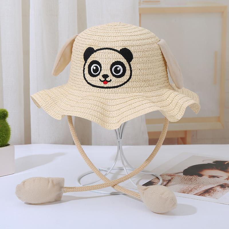 Rabbit Hat Children'S Straw Hat Summer Sun Protection Visor Hat Ear Moving Hat Cute Panda Airbag Hat
