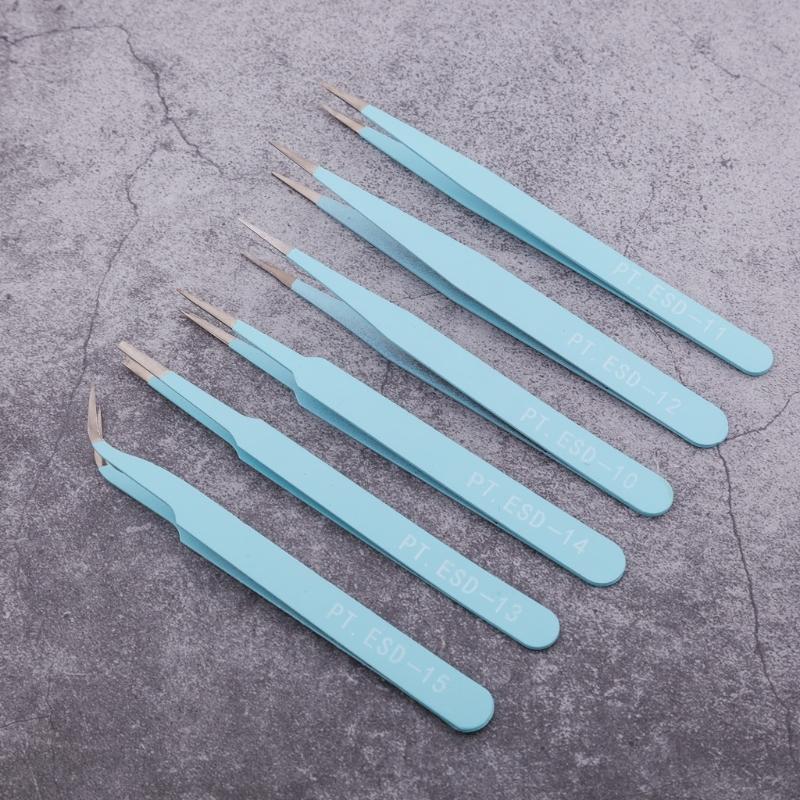 6 Pcs Anti-Static Stainless Steel Tweezers Electronics Tweezers Kit for Jewelry Crafts Electronics Picking Tools