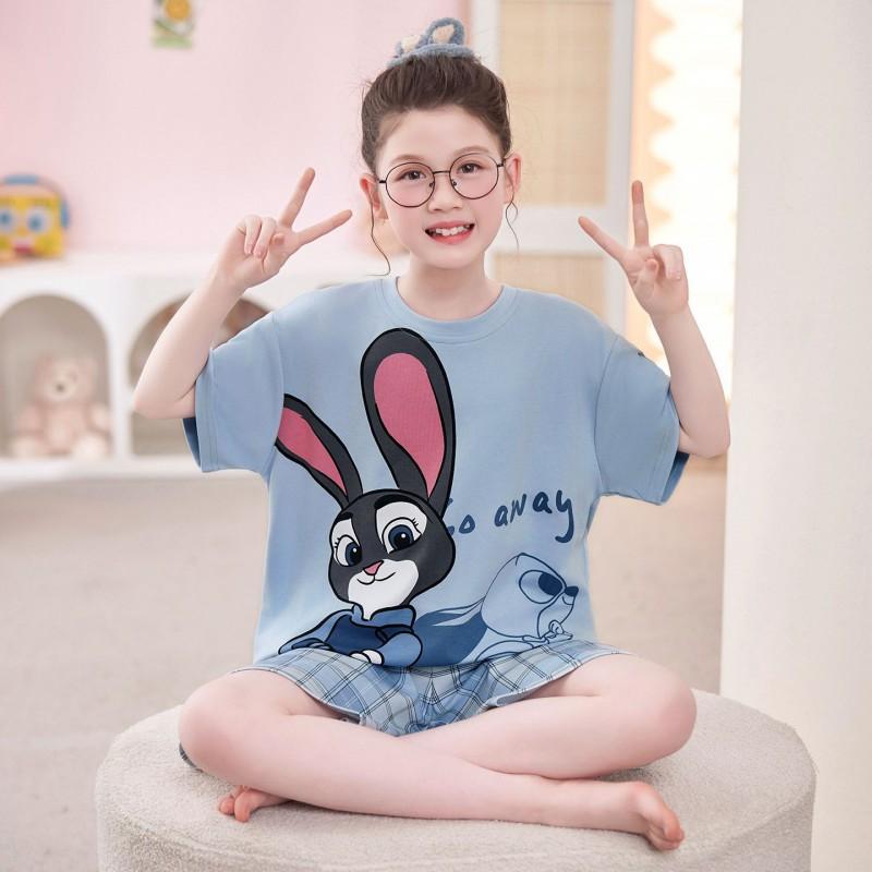 Girls Cotton Pajama Set Short Sleeve Cartoon Print Lightweight Sleepwear Ages 8 2026