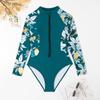 Diving Suit Printed Long Sleeve Sun Protection Slimming Zipper Triangle Women's Swimsuit