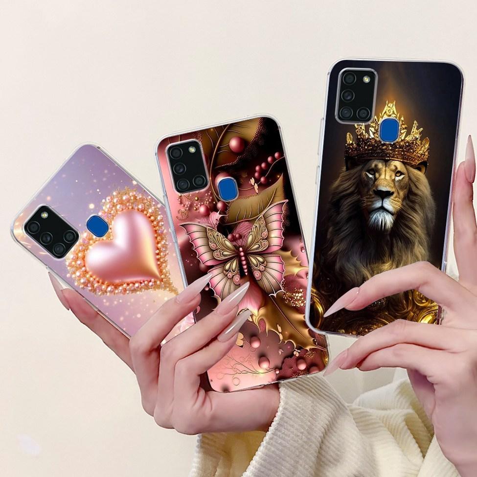 Clear For Samsung A21s SM-A217F SM-A217M Cover For Samsung Galaxy A21s Case Cute Luxury Butterfly Love Flowers Cool Painted