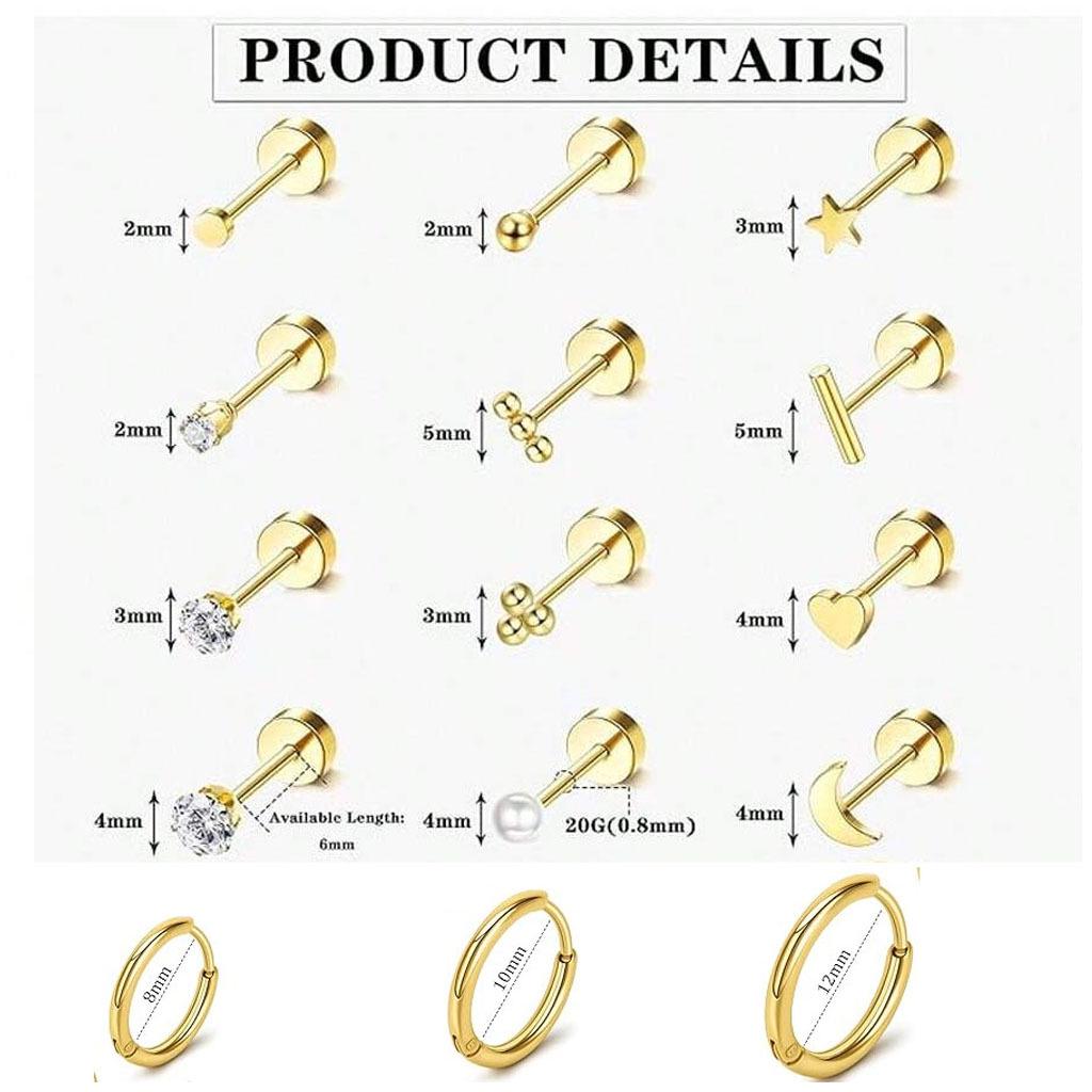 Stainless Steel Zirconia Ear Cuff & Stud Earrings Set – Elegant European & American Design