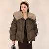 Damska Ciepła Khaki/Czarna Kurtka Bawełniana z Kołnierzem ze Sztucznego Futra - Zimowy Płaszcz Petite