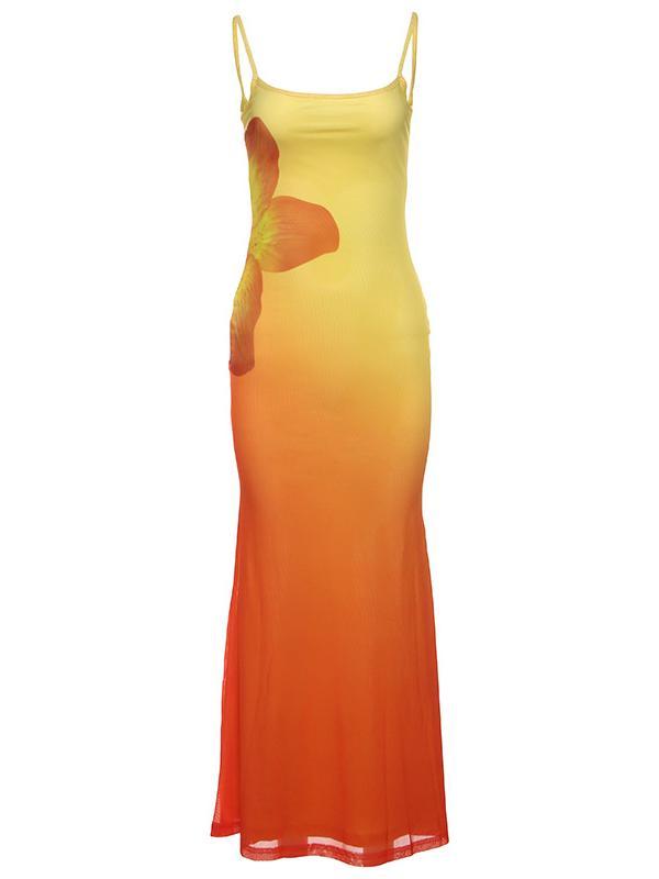 Floral Print Women's Bodycon Mermaid Party Dress with Thin Straps