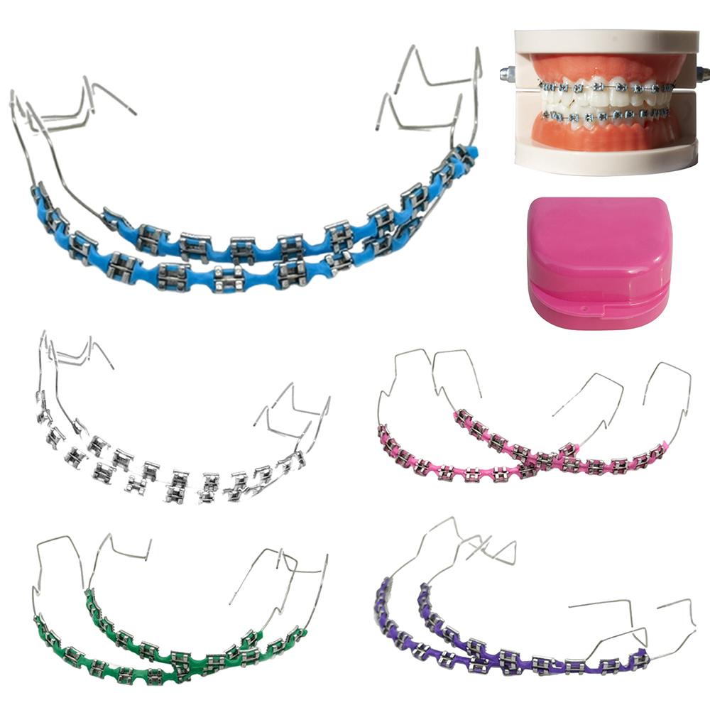 2Pcs Cartoon Cat Dental Metal Braces Archwire With Hooks Metal Bracket And Ligature Ties Colorful Temporary Tooth Decoration