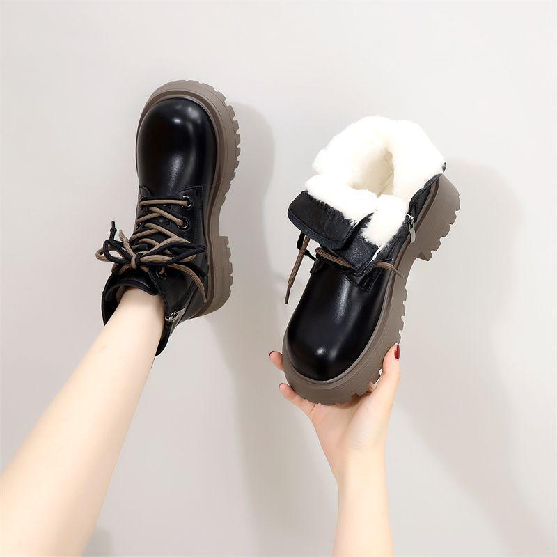 Petite Women's Fleece-Lined British-Style Martin Snow Boots for Autumn/Winter