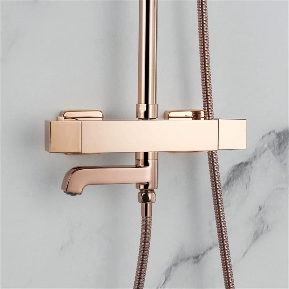 Rose Gold Thermostatic Bathtub and Shower Faucet Gold Bath Shower Set Brass Black Rainfall Shower & Hand shower Faucet Set
