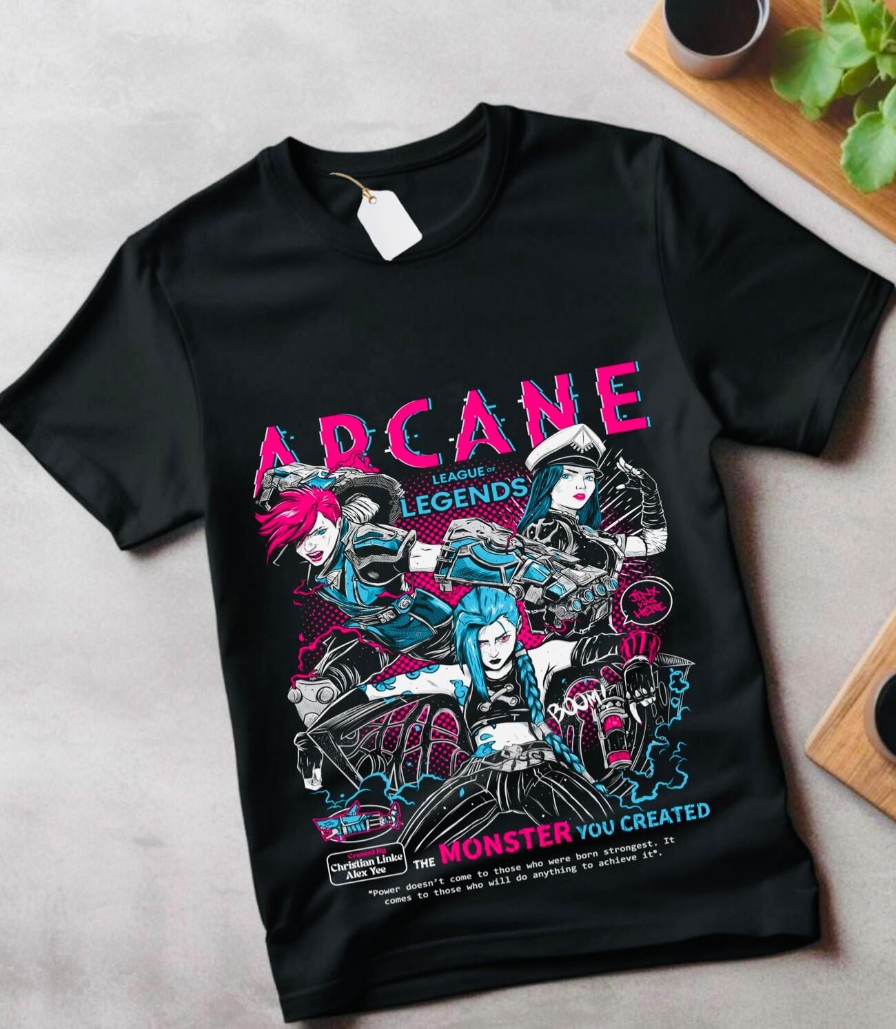 Jinx Arcane T-Shirt Mens Womens Tees Top Japanese Anime Cartoon Jinx Arcane Graphic T-Shirt Mens Womens Tees Top All Size 3XL