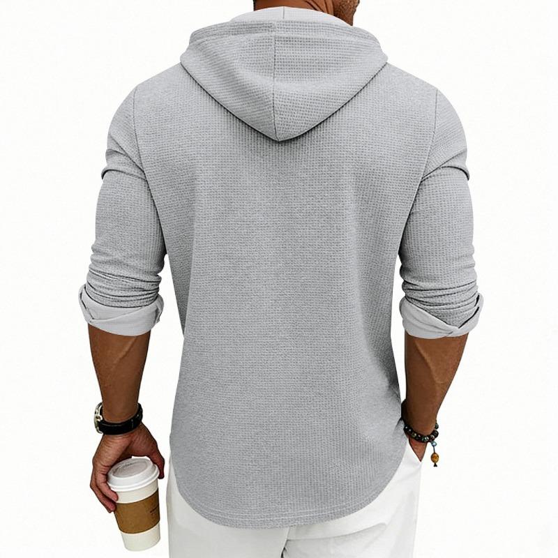 Men's Daily Loose Casual Retro Hooded Henley Long Sleeve T-shirt