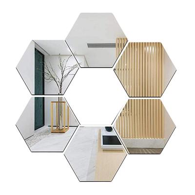 RSINC 6 Silver (Each Hexagon Size 12 X 10 Cm) Hexagon Mirror Wall Stickers JL187797137772