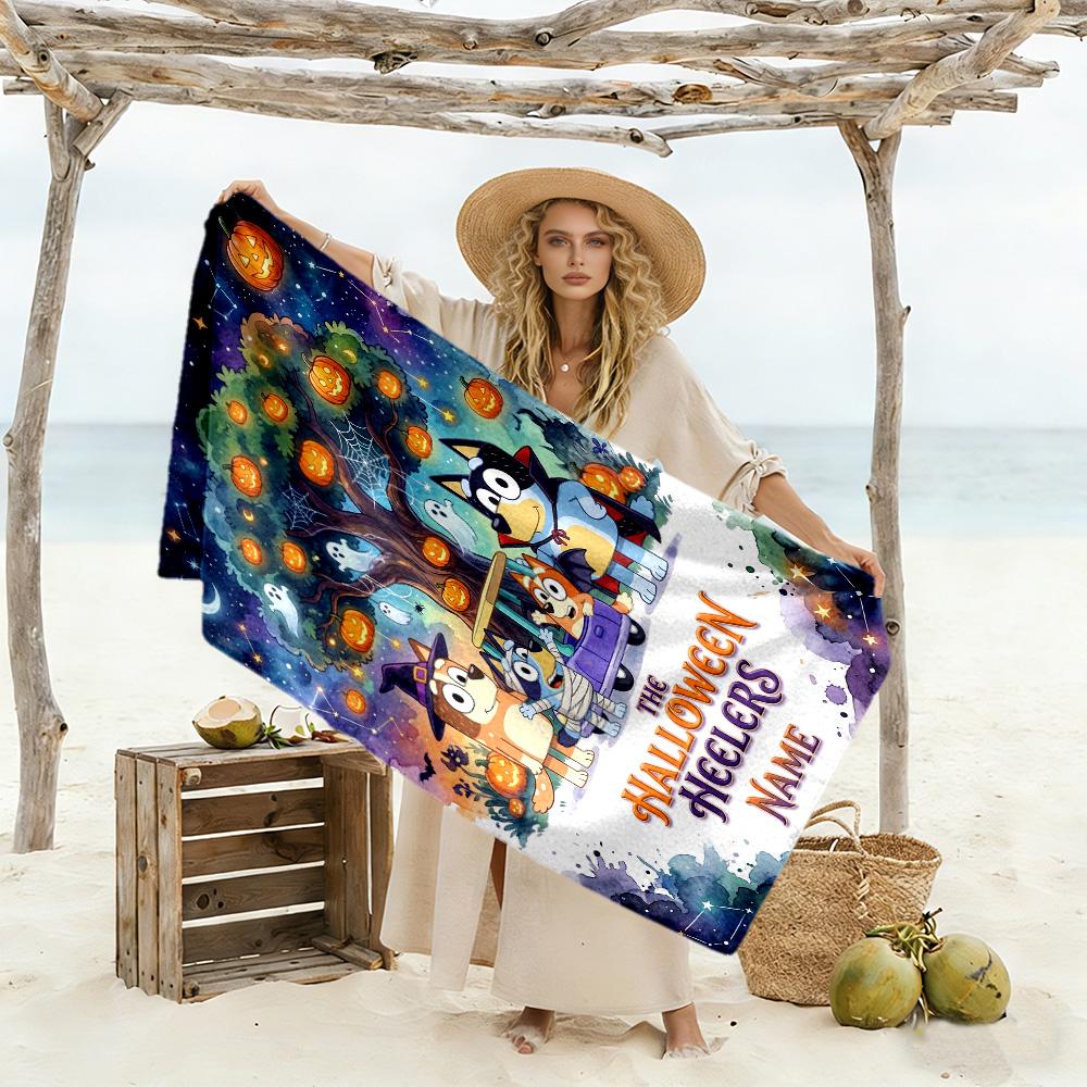 Halloween Soccer Fun Customize Text Beach Towel Super Soft & Absorbent Suitable for Swimming Gym Camping Yoga Vacation
