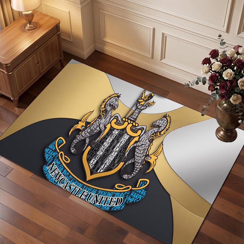 Tappeto in Velluto di Cristallo con Stampa di Calcio del Newcastle United, Comodo Assorbente d'Acqua Antiscivolo Tappeto per Pavimento Interno