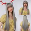 Cover Bangs Gradient Gray Long Silk Wigs High Temperature Chemical Fiber Wig Head Straight Hair