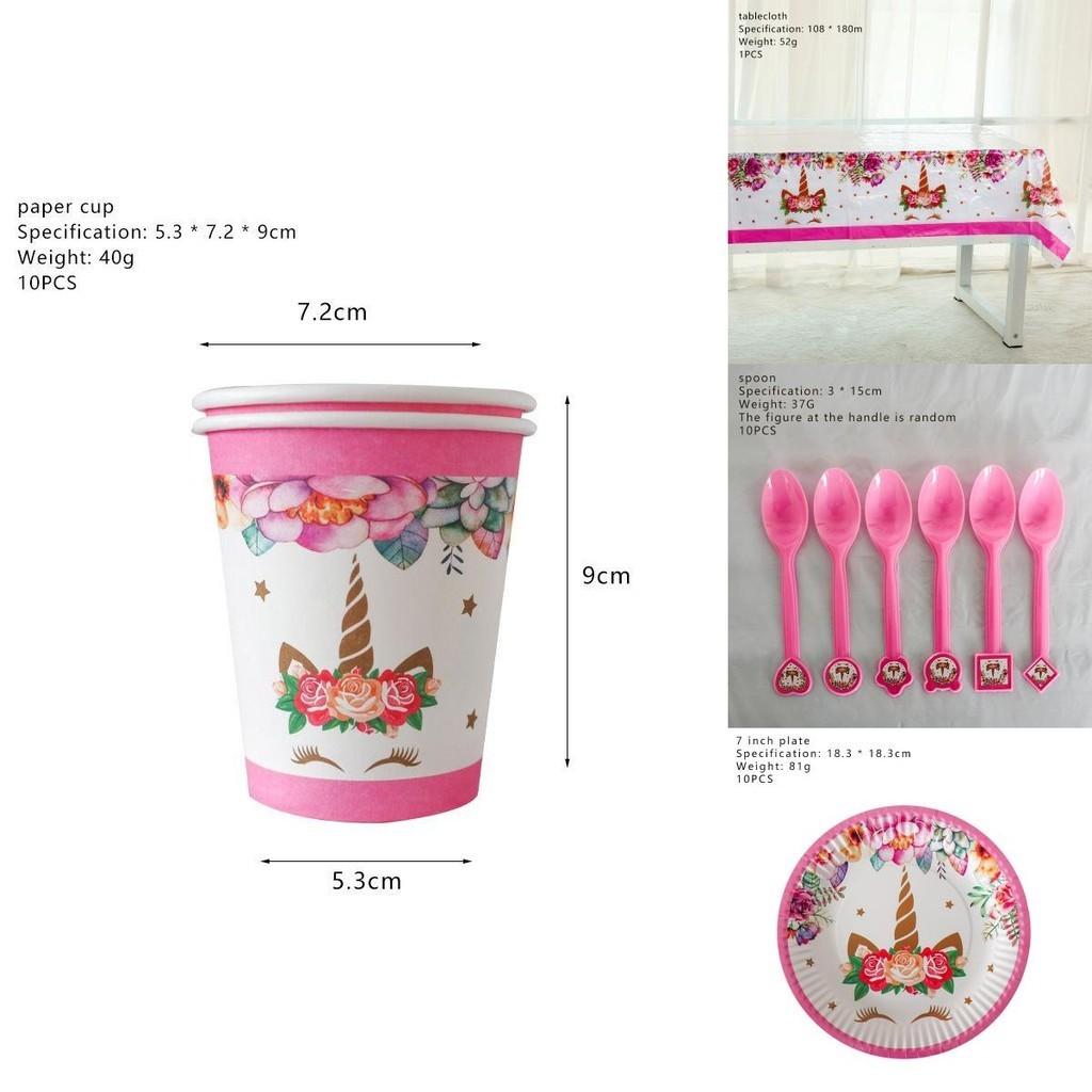 Wreath Unicorn Kids Birthday Party Supplies Colorful Tableware Plates Cup And Forks