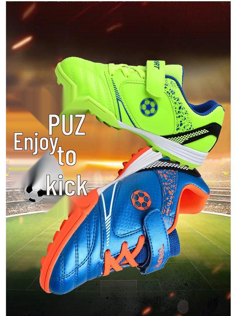 Kids' Breathable Velcro Soccer Shoes, Lightweight Studded Football Trainers for Boys & Girls, Ideal for Grass Fields.