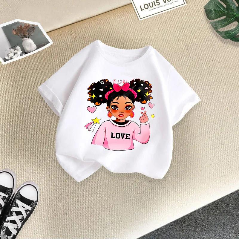 Kid T Shirt Cute Girl Printed T-shirt Round-neck Short-sleeve T-shirt Kids 100% Cotton Clothes 2-13Y