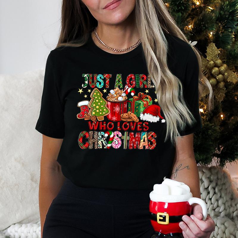 Christmas Printed Fashionable Women's T-shirt Christmas Trend Pure Cotton Casual Sportswear T-Shirts Women’s