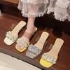 Beautiful Rhinestone Flower Sandals Women's Outer Wear 2025 Summer New Square Head Crystal Thick Heel with Transparent Sandals