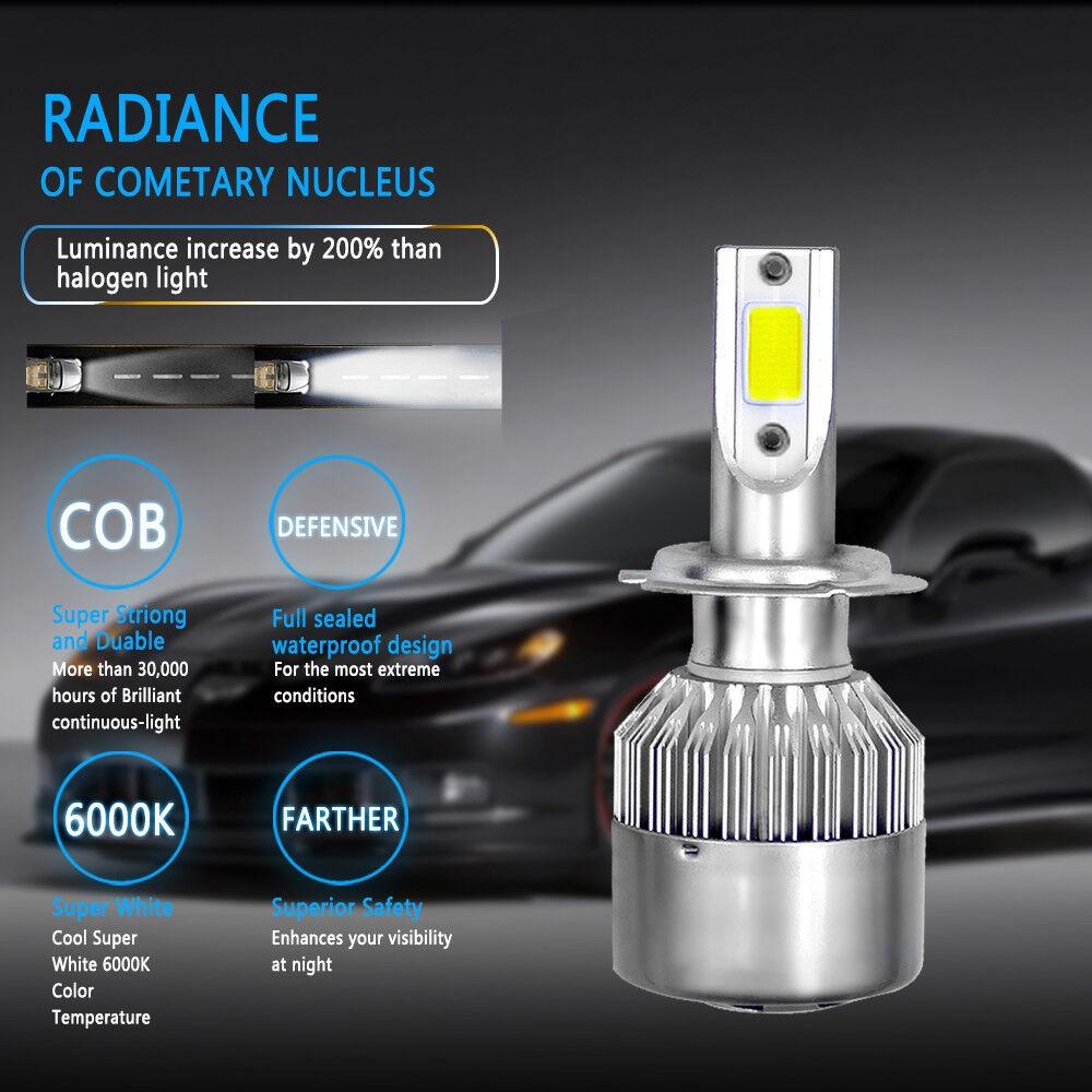 H7 300w Pair 36000lm Cob Led Headlight Bulbs Kit Highlow Beams 6000k White Lamp