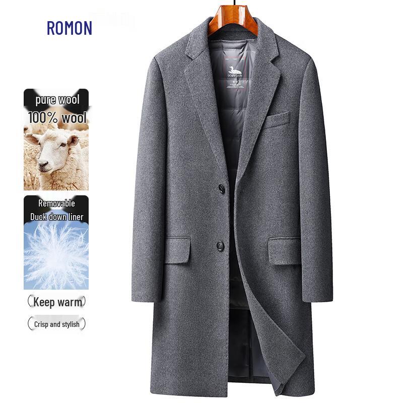 Luomeng Men's Mid-Length 100% Wool & 90% Down Winter Coat