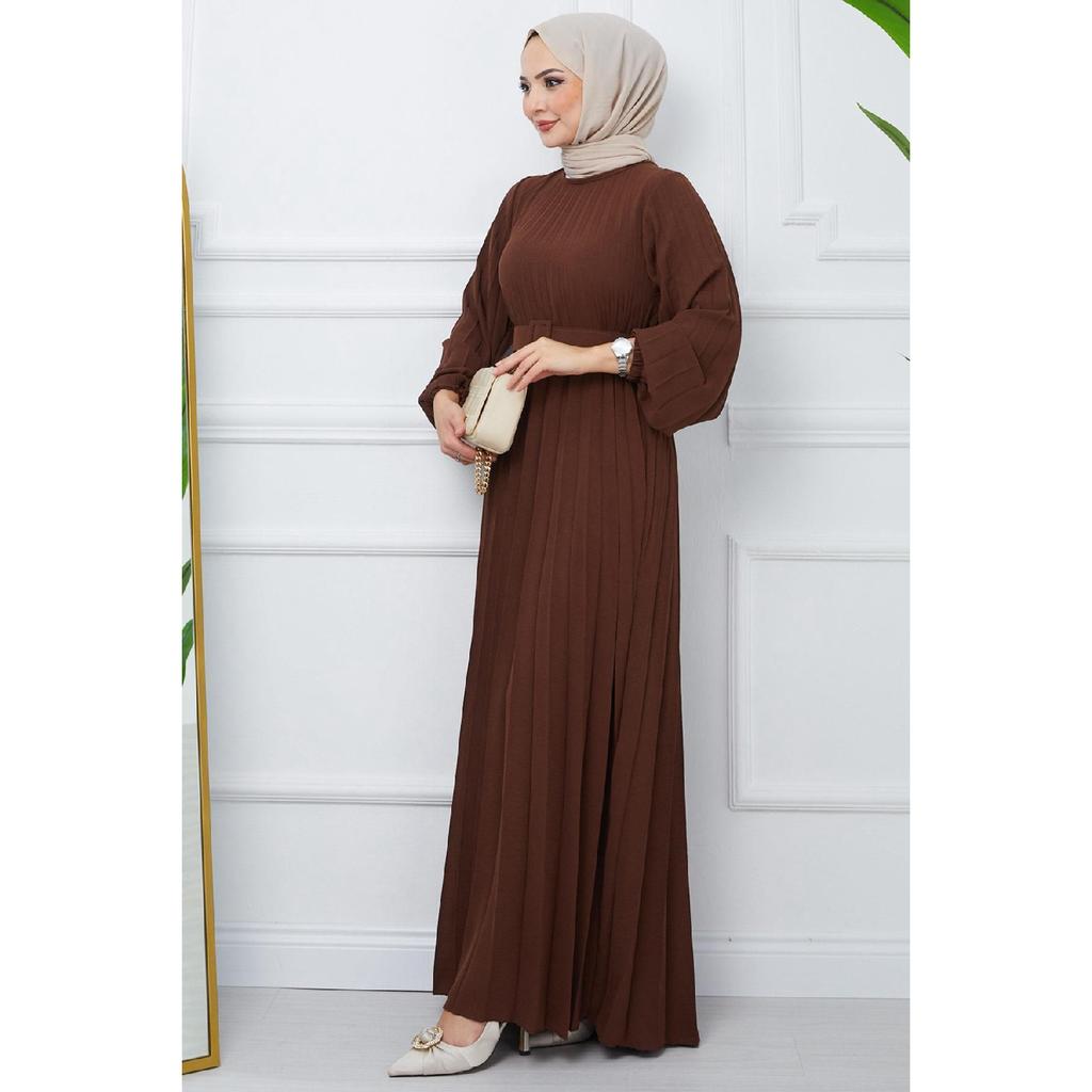 Belted Pleated Aerobin Dress Khaki Hm2339