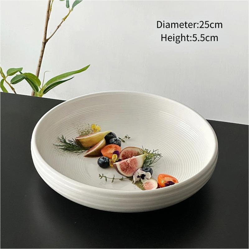 White Ceramic Plate Exquisite Ceramic Dinner Plates Creative Line Ceramic Plate Western-style Deep Dinner Plates Large Soup Bowl 10 inch